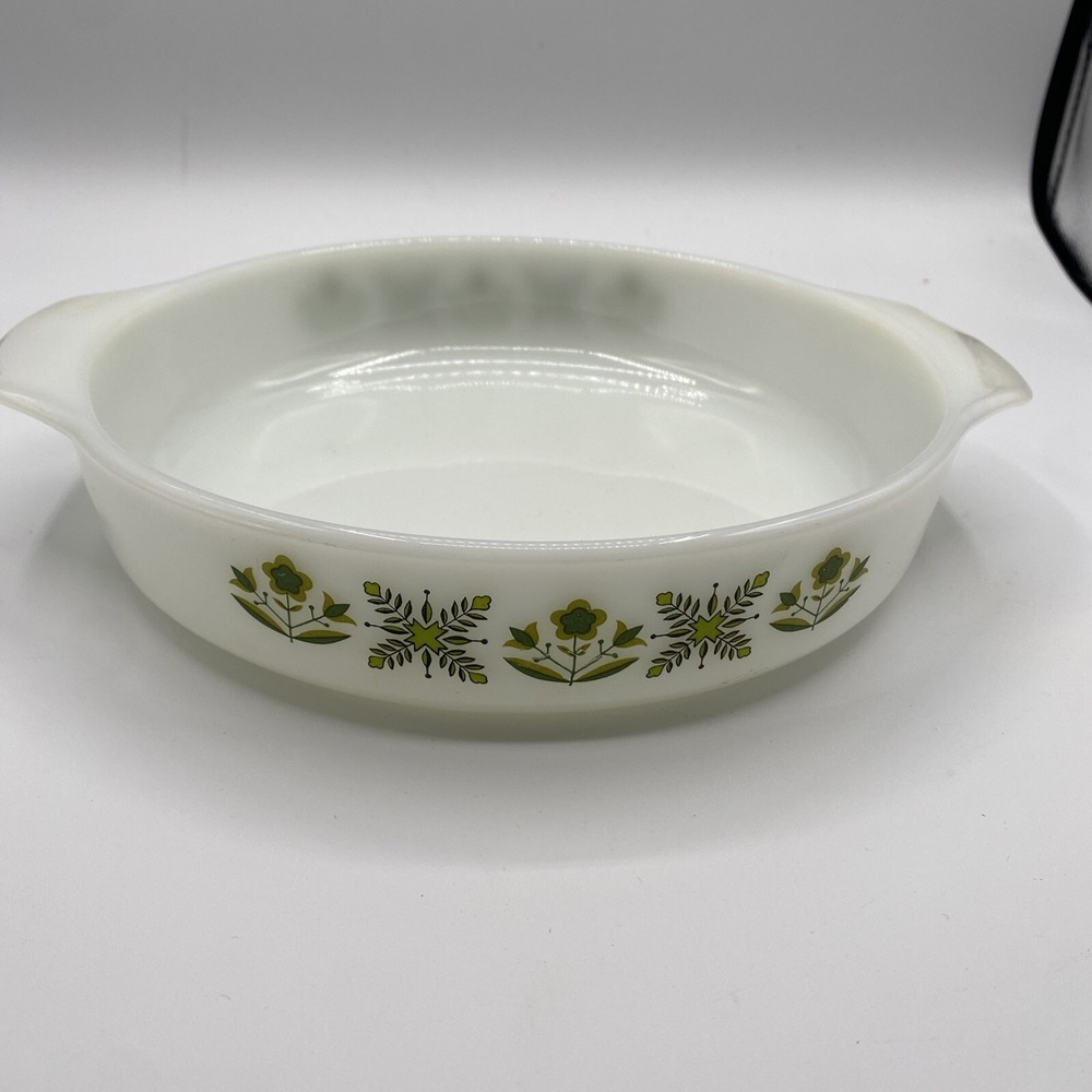 Anchor Hocking Round Handled Baking Deep Pie Dish #429 Green Meadow 9"